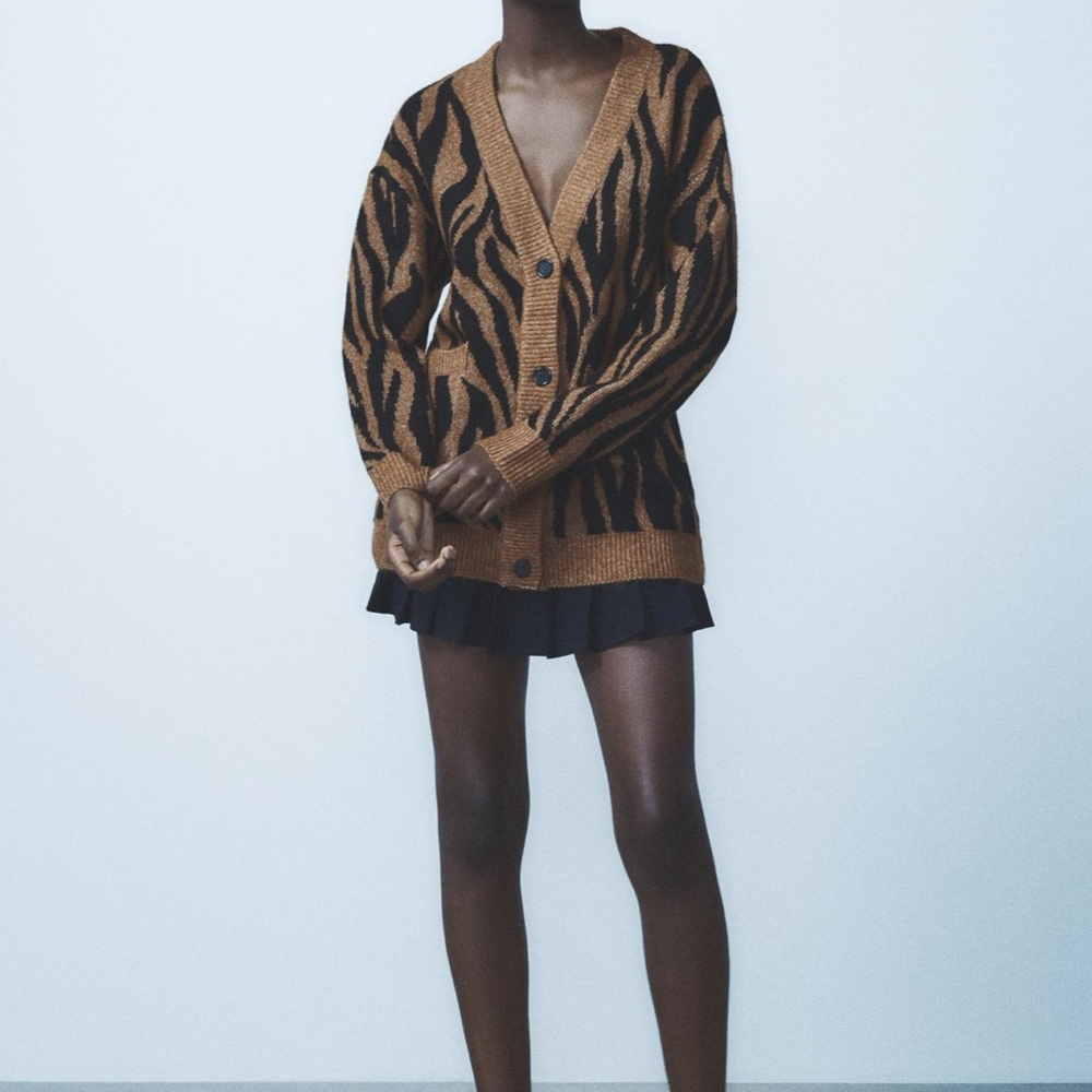 Zara Brown and Black Zebra Print Cardigan